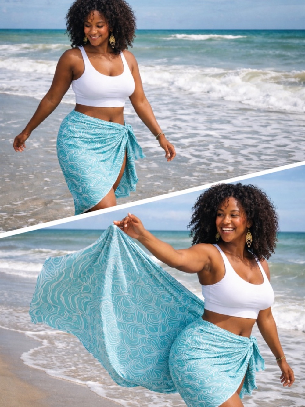 Escapada Beach Sarong Blue Print Swim Cover Up Wrap Pareo Resort Wear One Size